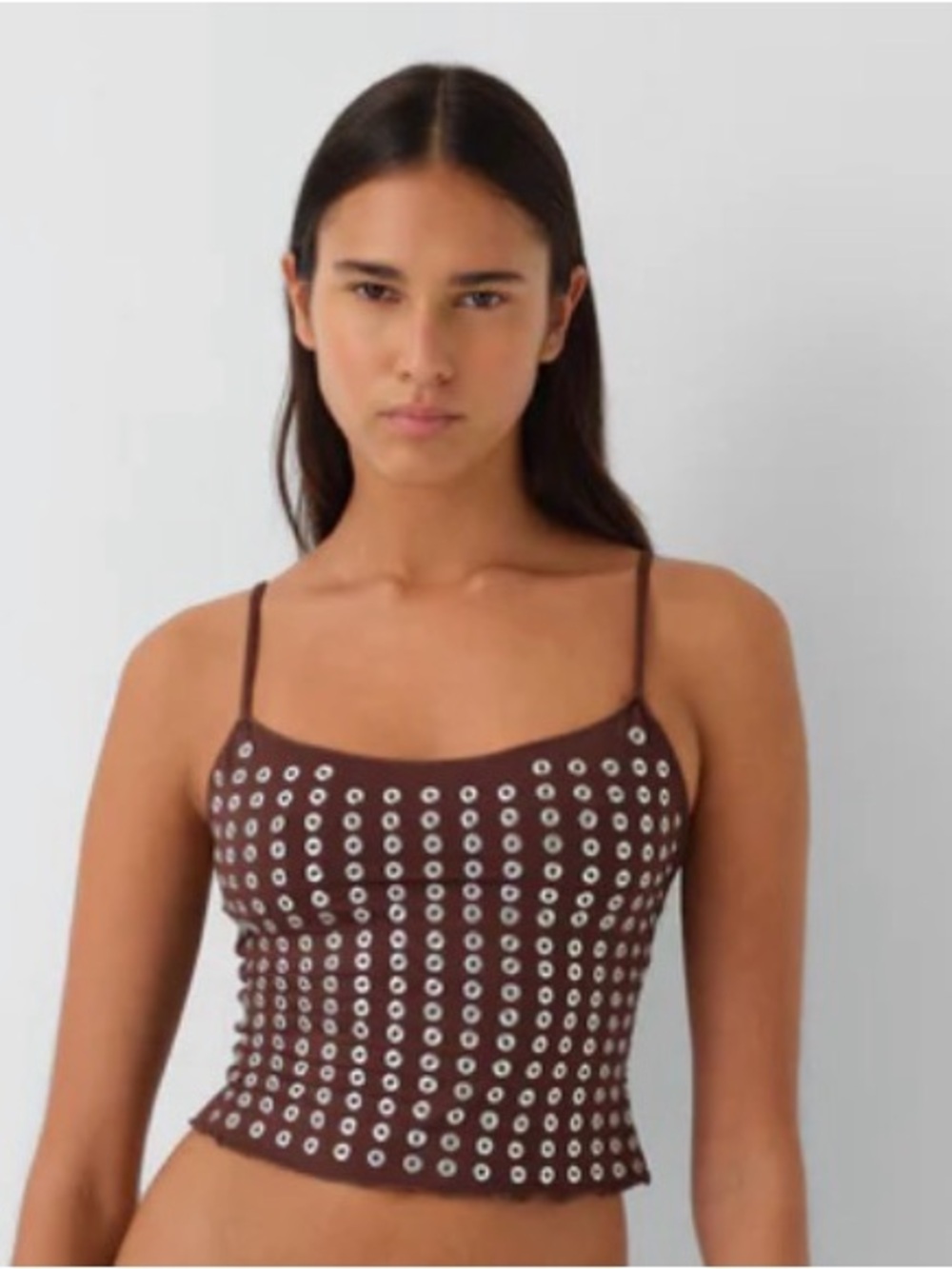 Eyelet-Detail Purple Spaghetti Strap Camisole